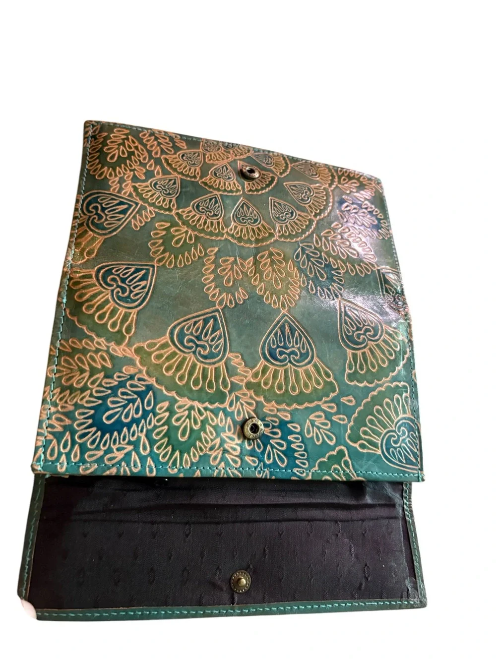 Teal Embossed Leather Journal with Copper Accents - Picture 3 of 7